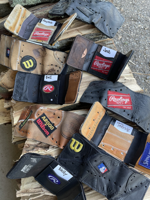 Baseball glove tri-fold wallet