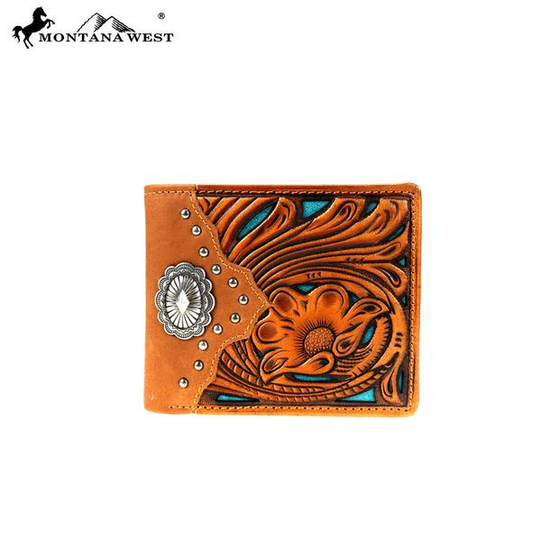 MWS-W020 Genuine Leather Tooling Collection Men's Concho Wallet