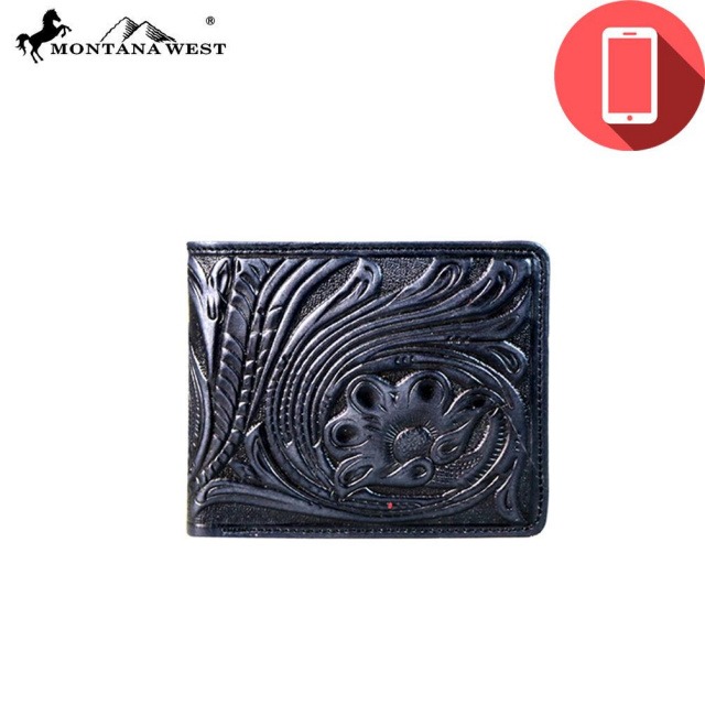 PWS-W001 Genuine Tooled Leather Collection Phone Charging Men's Wallet