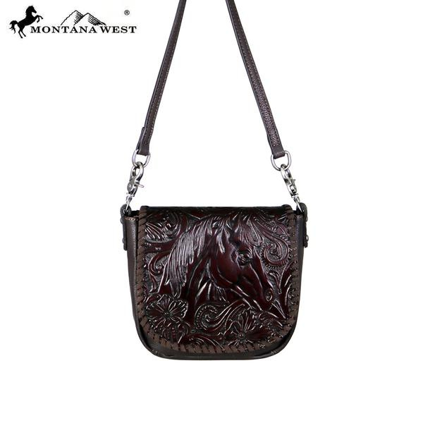 RLC-L102 Montana West 100% Real Leather Tooled Crossbody