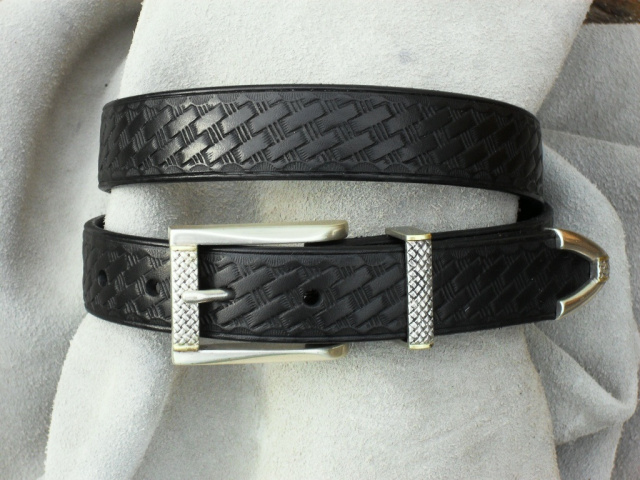 English Bridle Leather Basket Weave Belt & Matching Buckle