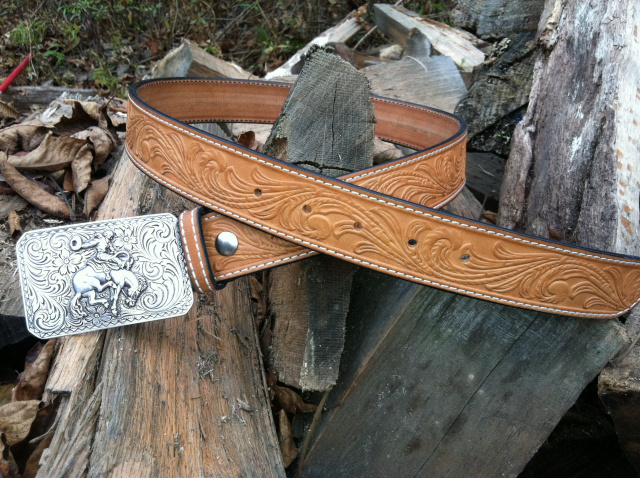 1 1/2" Cowboy Buckle Paisley Embossed Belt