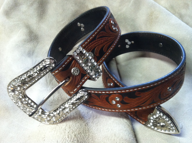 1 1/2" Paisley Antiqued with bling Cowgirl and Bling Buckle