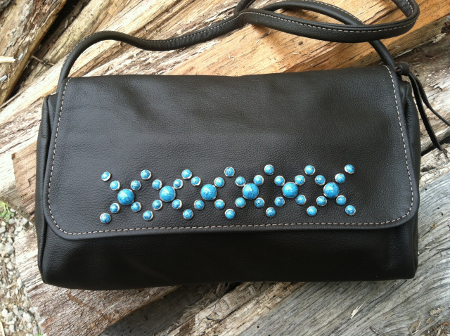 Medium Embellished Leather Handbag - Brown
