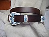 1 1/2" 3 Piece Asian Blue & White Floral Buckle Set Belt